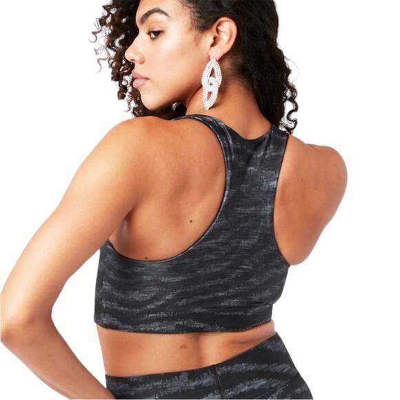 Terez Hi-Shine Racerback Sports Bra in Show Your Stripes Black/Gray Womens Large - Picture 2 of 8